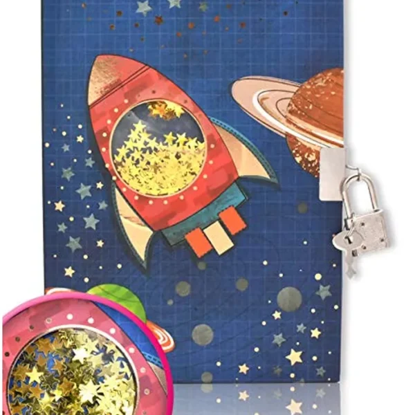 GINMLYDA Diario para niños con cerradura para niños, diario de naves espaciales de 7.1 x 5.3 pulgadas, 160 páginas, diarios para niños con bloqueo secreto, lindos cuadernos para niños, regalos de