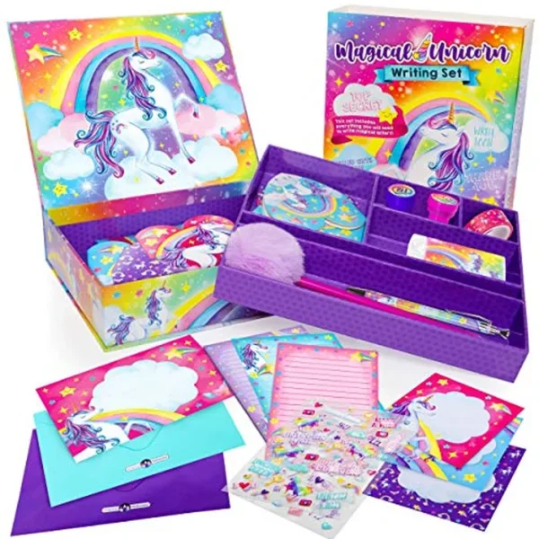 Original Stationery Juego de 45 piezas de escritura de letras de unicornio, juego de papelería para niñas con calcomanías y sellos, divertidos regalos de unicornio para niñas de 10 a 12 años, regalo