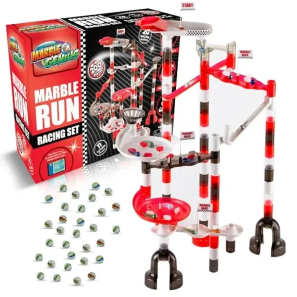 Marble Genius Juego de carreras de Marble Run: 200 piezas Marble Run Racing Set Juguetes para niños, Bloques de construcción de torre de laberinto de mármoles, juego rodante de pista de carreras de