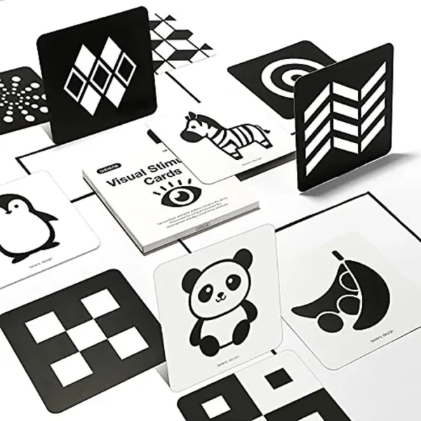 beiens Tarjetas didácticas para bebés de alto contraste, color blanco y negro, juguetes de desarrollo del cerebro para recién nacidos, tarjetas de actividades de aprendizaje de estimulación visual