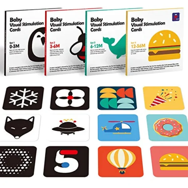 hahaland Flash Cards - Tarjetas de estimulación visual para bebés de 0-3-6-12-36 meses, 0-3 meses, juguetes para bebés recién nacidos, regalos de 6 x 6 pulgadas, grandes para desarrollo sensorial,