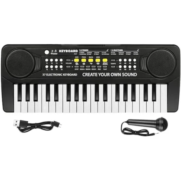 M SANMERSEN Teclado de piano para niños – Piano de juguete de 37 teclas para niños +3 años de edad, piano electrónico portátil con micrófono, juguete musical educativo para niños y niñas de 3, 4, 5, 6