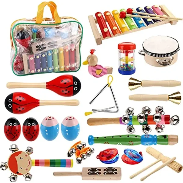 Yopay Instrumentos musicales para niños pequeños, instrumentos de percusión de madera, juguetes de educación musical para ritmo de bebé, juego para preescolar, aprendizaje temprano, niños y niñas con