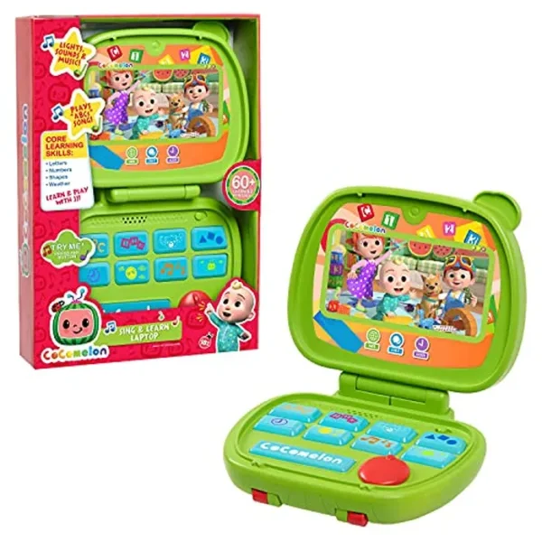 CoComelon Just Play - Juguete para computadora portátil para niños, luces, sonidos y música, fomenta el reconocimiento de letras, números, formas y animales, juguetes para niños con licencia oficial