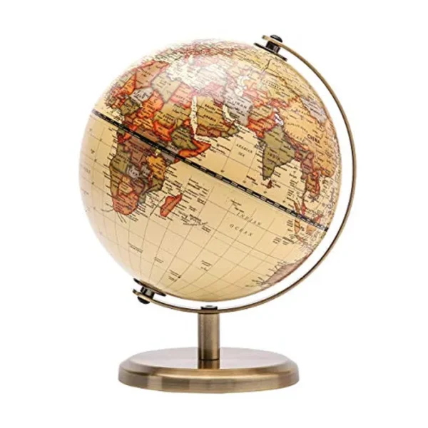 Annova Globo antiguo de 5.5 pulgadas de diámetro – Decoración de escritorio educativa/geográfica/moderna – Arco y base de acero inoxidable – para la escuela, el hogar y la oficina (antiguo 5.5