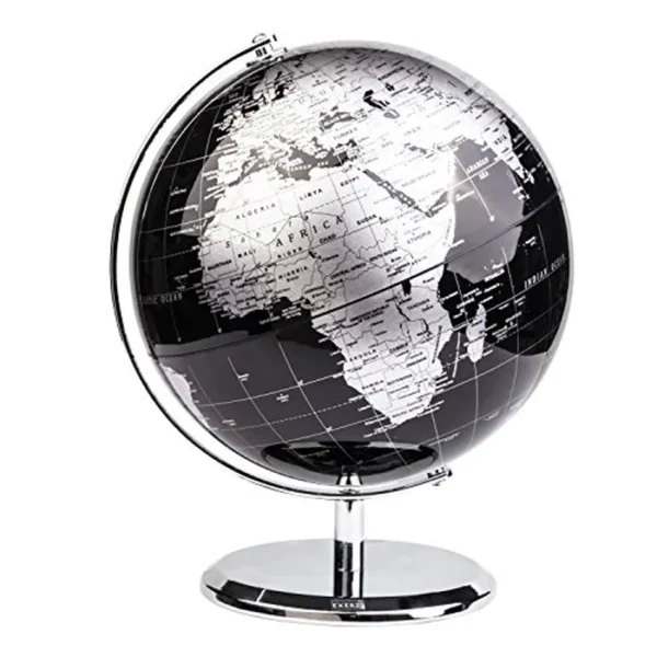 ANNOVA Globo metálico negro – Decoración de escritorio educativa/geográfica/moderna – Arco y base de acero inoxidable/mundo de la Tierra – negro metálico – para escuela, hogar y oficina (8 pulgadas)