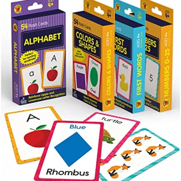 Carson Dellosa - Paquete de 4 tarjetas flash para niños pequeños, tarjetas flash del alfabeto, tarjetas flash de palabras a la vista, tarjetas flash de colores y formas, tarjetas flash de números,