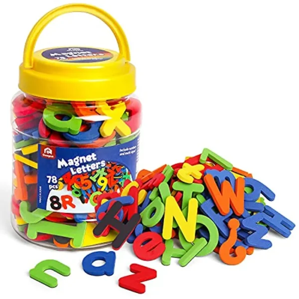 Coogam EVA, letras magnéticas con números de 78 piezas del alfabeto ABC 123 para nevera, coloridos juguetes educativos, aprendizaje preescolar, conteo de ortografía mayúsculas y minúsculas para niños