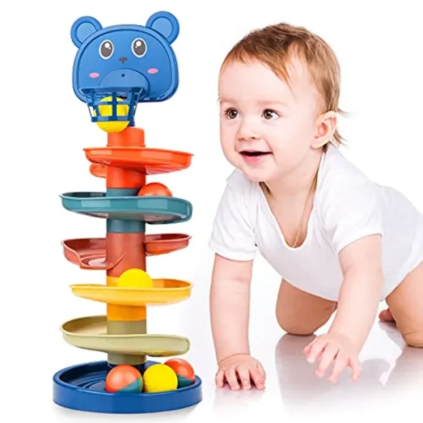 Beestech Torre de bolas para niños pequeños, torre de caída y rodamiento, juguetes de desarrollo educativo para niños de 2, 3, 4 años, actividades para niños pequeños con 6 bolas