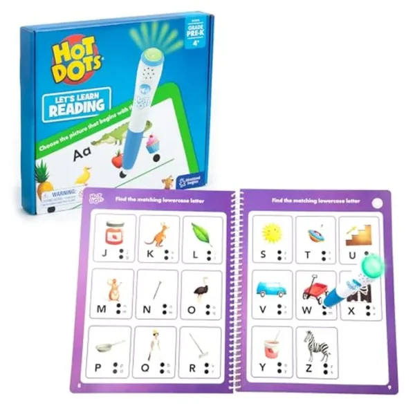 Educational Insights Hot Dots Let's Learn Pre-K Reading - Libro de ejercicios para aprender a leer preescolar con bolígrafo interactivo, actividad de viaje para niños, a partir de 3 años