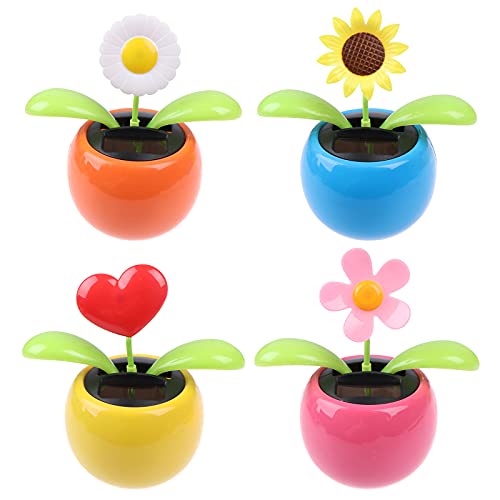 Juguete de mariposa bailarín solar, 4 unidades, energía solar, flor de sol bailarín en macetas de colores, colgajo con forma de corazón oscilante, animado, bailarín, ventana, rosa, atrapa el sol,