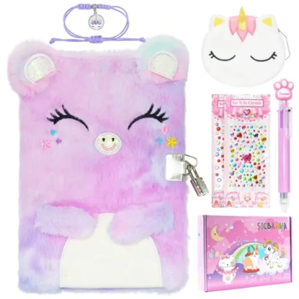 Diario de gato para niñas con cerradura y llaves, diario escolar para niños, cuaderno de viaje, juego de regalo para escribir y dibujar, diario secreto con calcomanías multicolor para