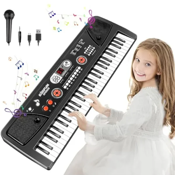 Piano de teclado mejorado para niños principiantes, teclado electrónico de 61 teclas con micrófono de pantalla LED, instrumentos musicales, juguetes para niños de 3, 4, 5, 6, 7, 8 años, regalos para