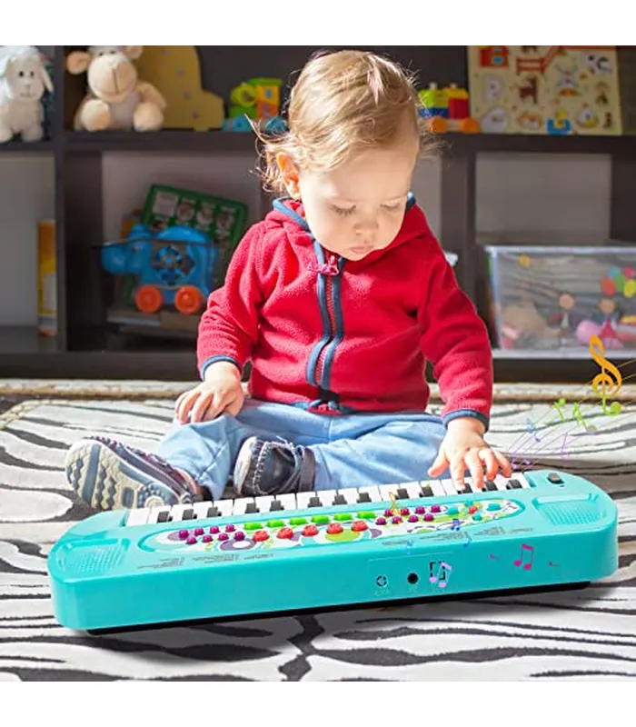 B09P54RDJZ05 Raimy Mini piano de teclado para niños, piano portátil de 32 teclas, aprendizaje temprano, teclado electrónico de música, instrumento de instrumento para niños y niñas de 3, 4, 5, 6 años (azul)
