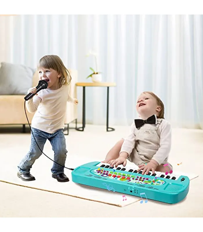 B09P54RDJZ06 Raimy Mini piano de teclado para niños, piano portátil de 32 teclas, aprendizaje temprano, teclado electrónico de música, instrumento de instrumento para niños y niñas de 3, 4, 5, 6 años (azul)