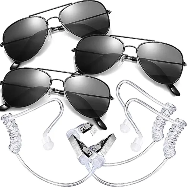 Anillo de seguridad para portador de bodas: anillos de regalo para portador de gafas de sol + auricular cosplay + anillo de portador de boda Insignia de policía Fbi, Negro -