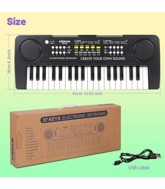 B09TXP6XLM05 Teclado de piano para niños, teclado de música portátil de 37 teclas, piano eléctrico para niños, instrumentos educativos, teclado para niños de 3, 4, 5, 6, 7, 8, 9