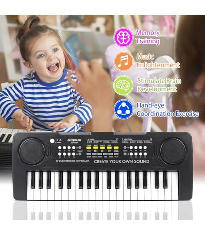 B09TXP6XLM06 Teclado de piano para niños, teclado de música portátil de 37 teclas, piano eléctrico para niños, instrumentos educativos, teclado para niños de 3, 4, 5, 6, 7, 8, 9