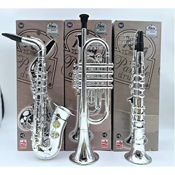 Juego de instrumentos de juguete trompeta, saxofón y clarient con teclas estándar en tono perfecto son fáciles e intuitivos para crear música real. Los instrumentos miden 16 pulgadas de largo.