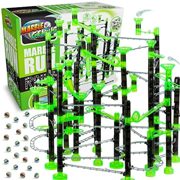 Marble Genius Marble Rails Extreme Set, 625 piezas Marble Run para niños mayores de 8 años (55 canicas, 80 piezas de riel, 20 piezas base y más), STEM, instrucciones a todo color, ideal para niños y
