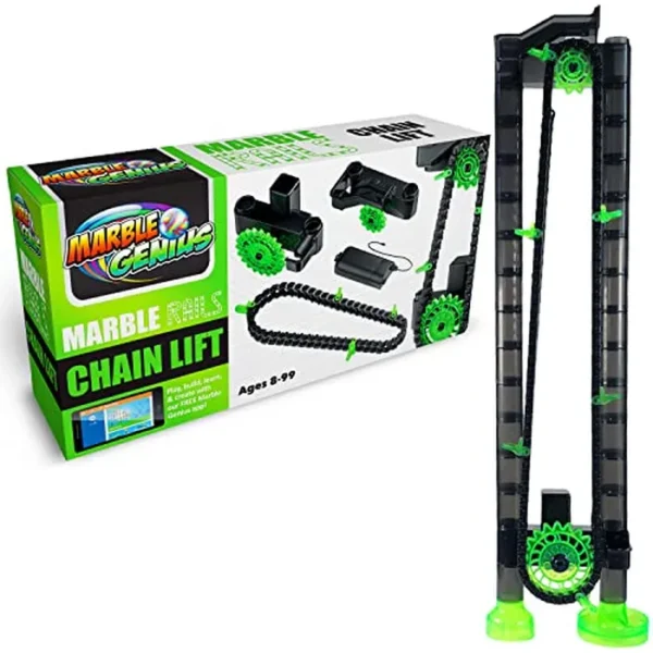 Marble Genius Accesorio complementario de rieles de mármol, elevación automática de cadena, 1 pieza de canicas para niños de 8 años en adelante (requiere 2 pilas AA), STEM, ideal para niños y