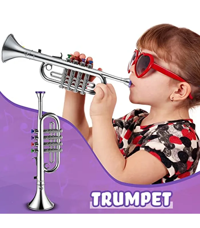 B0B3941Y5R05 Lewtemi Juego de 3 saxofones para niños, instrumentos musicales, juguete de saxofón, trompeta y clarinete con 8 teclas codificadas de colores, canciones de enseñanza, regalos para niños pequeños