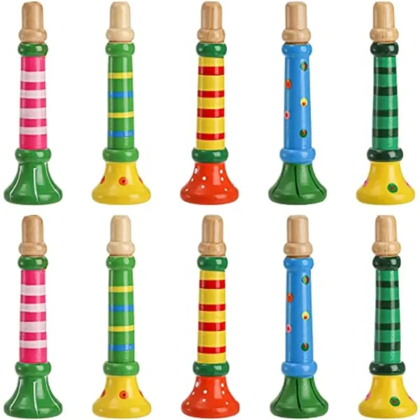 Lyellfe 10 piezas de trompeta de madera pequeña, flauta de piccolo para niños, juguetes de sonido musical, instrumento musical rítmico, educación temprana desarrollada para niños y niñas, escuela