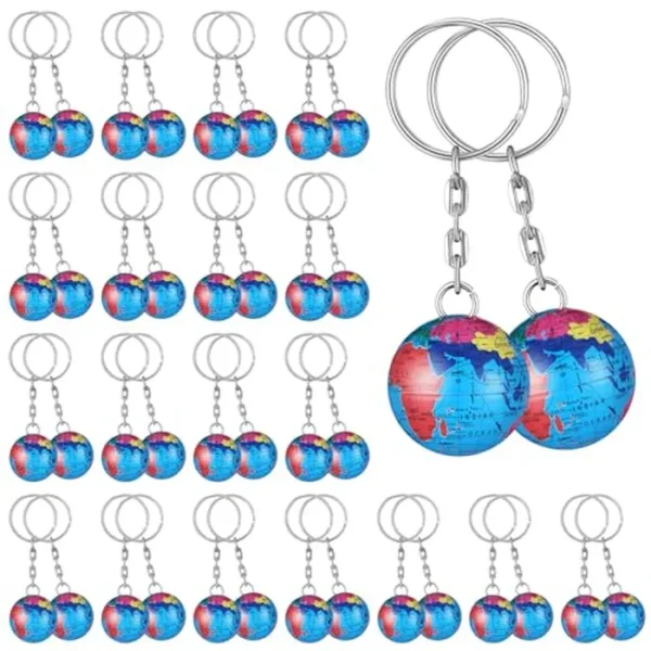 Oudain 24 llaveros de globo de colores a granel, planeta tierra, llavero colgante para mochila, viajero, herramienta educativa