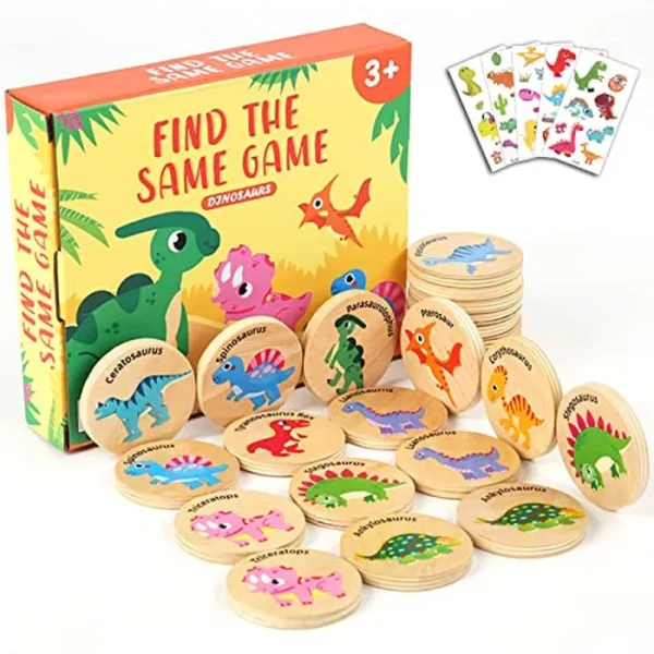 Juego de memoria de madera para niños, 24 tarjetas de memoria a juego con 5 calcomanías de tatuaje, juego educativo de memoria para desarrollo de aprendizaje temprano de pre-jardín de