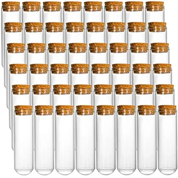 Frcctre Paquete de 48 tubos de ensayo de vidrio de 1.7 fl oz con tapones de corcho, tubos de ensayo de vidrio de fondo redondo transparente de 1.181 x 3.937 in para experimentos científicos,