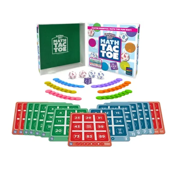 Juego de matemáticas PlaySmart Dice Math-Tac-Toe: ¡Ponte afilado en matemáticas mentales con un nuevo giro divertido en un clásico atemporal! ¡Bingo matemático de múltiples niveles