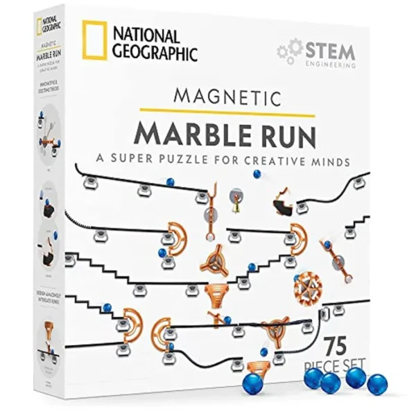 NATIONAL GEOGRAPHIC - Juego de construcción STEM de 75 piezas STEM para niños y adultos con pista magnética, piezas de trucos y canicas para construir un laberinto de mármol, proyecto STEM (exclusivo