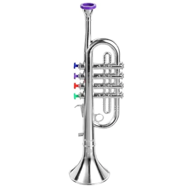 Cuerno de trompeta de juguete para niños, instrumentos musicales, juguete de aprendizaje de juguete, canciones de enseñanza para niños pequeños, plata