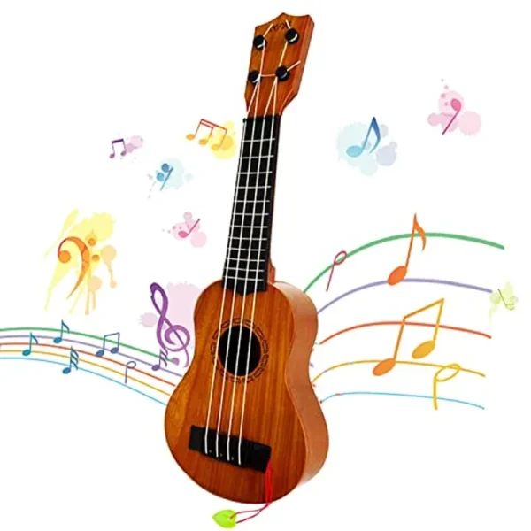 Ukelele de juguete para niños, guitarra clásica de 4 cuerdas de 17 pulgadas con púa, instrumento musical educativo para niños pequeños y preescolares