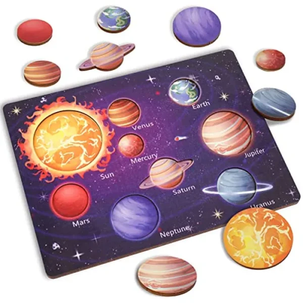 Rompecabezas de sistema solar mejorado para niños de 3 a 6 años, juguetes espaciales de madera, planetas para niños, actividades de aprendizaje preescolar, regalo para niños y niñas