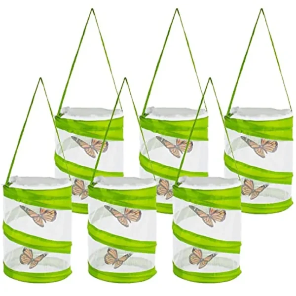 6 mini hábitat de mariposa, jaula de malla de insectos voladores de libélula mariposa, planta de observación al aire libre y terrario de animales pequeños, 5.5 x 7.5 pulgadas de alto (cilindro