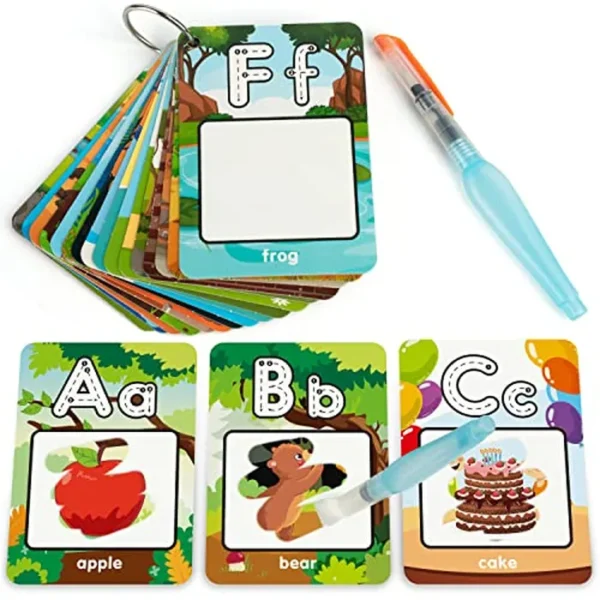 Coogam Tarjetas para colorear con el agua del alfabeto, tarjetas de dibujo de 26 letras ABC, regalo educativo para niños pequeños de 3, 4, 5 años