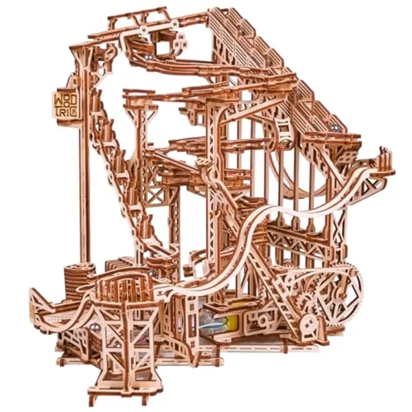 Wood Trick Wooden Marble Run Spiral Electric Motorized - Wooden 3D Puzzles for Adults and Kids to Build - 13x13 - Roller Coaster Mechanical Wooden Model Kits for Adults and Teens to Build