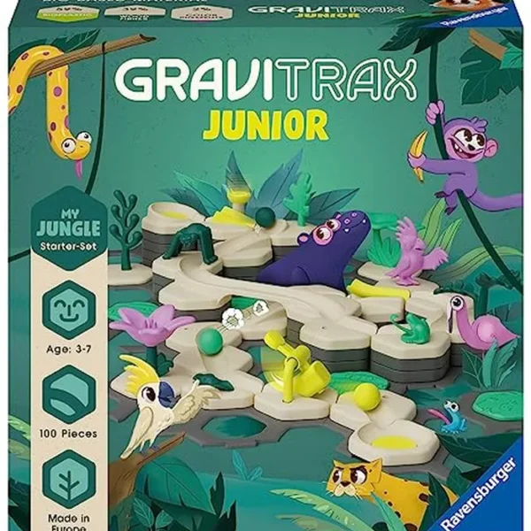 Ravensburger GraviTrax Junior Starter Set - My Jungle - Juego de carreras de canicas - Experiencia divertida y educativa de construcción de carreras de mármol preescolar - Apto para STEM, aprendizaje