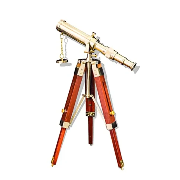 Telescopio de latón con trípode de madera ajustable, vidrio espía náutico vintage antiguo para decoración del hogar y la oficina y coleccionables, regalo ideal (oro: barril individual)