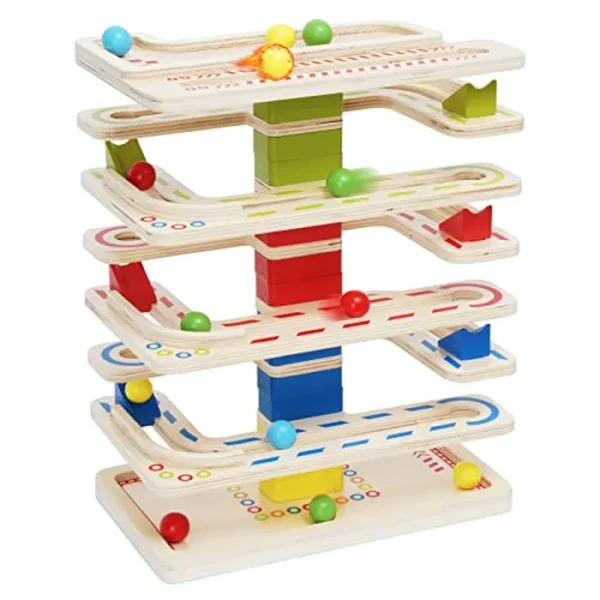 Juguetes de madera con forma de canicas para correr, de 8 niveles, torre rodante, con 16 bolas, rampa, juego giratorio, juguetes educativos de aprendizaje para regalos de 3, 4, 5, 6, 7, 8 años, niños