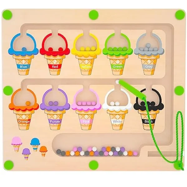 Laberinto magnético de colores y números, tablero de rompecabezas Montessori de madera a juego de aprendizaje para contar, juguetes de habilidades motoras finas para niños y niñas de 3, 4, 5