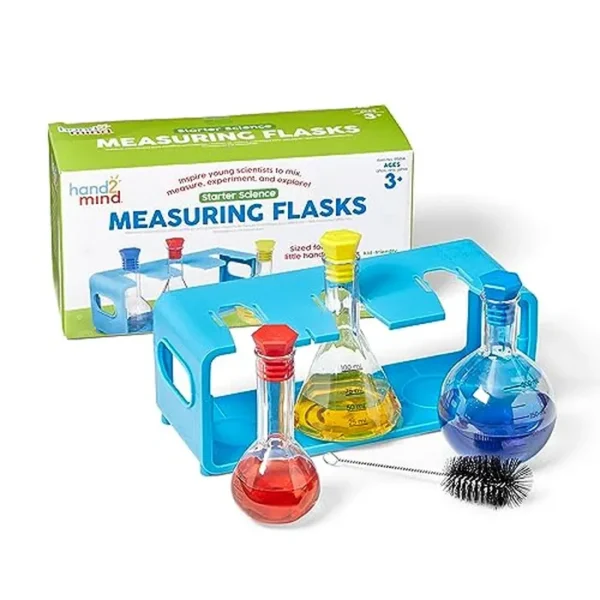Hand2Mind Starter Science - Juego de frascos medidores, vasos de plástico, juguetes de medición, juego de química para niños, kits de ciencia educativa, suministros de ciencia para el aula