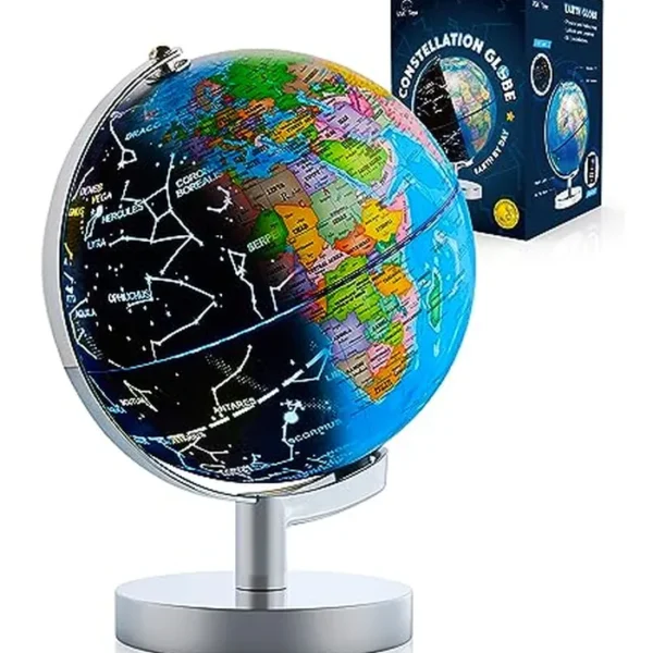 USA Toyz Globo iluminado para el aprendizaje de los niños: globos STEM del mundo 3 en 1 con soporte, mapa de constelación, luz nocturna LED incorporada, base de metal sin punta, 9.75 pulgadas de alto,