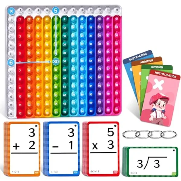 JoyCat Tarjetas flash para niños de 4 a 8 años, tarjetas flash de matemáticas y tabla de manipulaciones de estallido, juego de manipulación de matemáticas para suma resta y multiplicación por división