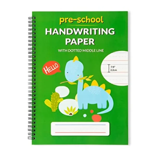 Learning Owl Cuaderno de papel de práctica de escritura a mano A4 para niños, encuadernación en espiral, papel rayado con línea media punteada para preescolar, preescolar, jardín de infantes, 100