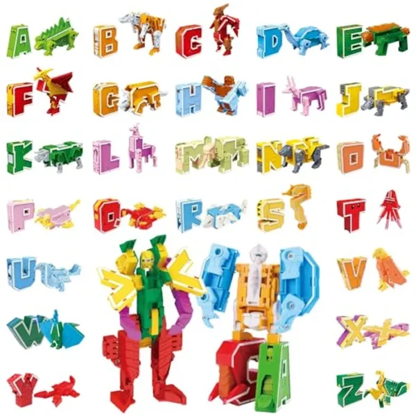 Juguetes de animales del alfabeto para niños, STEM ABC Aprendizaje alfabetos transformadores juguetes para enseñar en el aula Alpha Bots juguete para niños de 4 a 6 años – 26 piezas