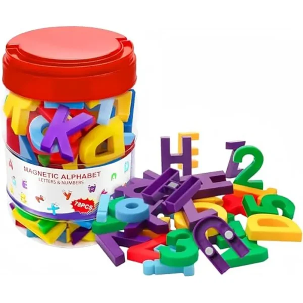 Juego de 78 piezas de letras y números magnéticos, kit de aprendizaje de letras del alfabeto colorido para niños pequeños, educativo ABC 123, imanes de nevera, juguetes de construcción