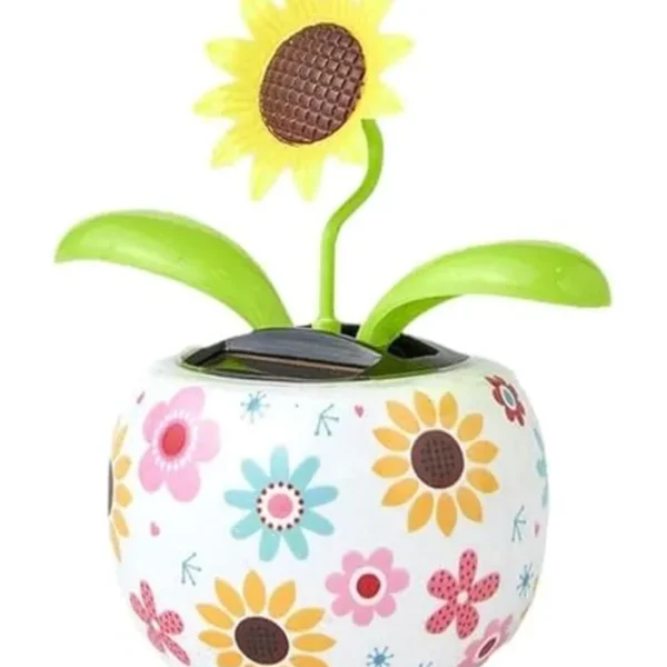 Insecto bailarín solar de girasol para decoración de coche, lindo columpio con solapa abatible ecológica, flores en macetas coloridas
