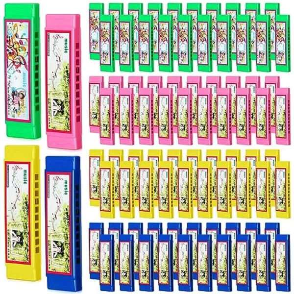 Liliful 100 piezas de armónica para niños y niñas, instrumento musical, juguete ligero y fácil de transportar, llave de C para principiantes para enseñanza escolar, rendimiento de iluminación en la